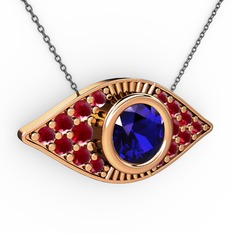 Lab safir ve kök yakut 8 ayar rose altın kolye (40 cm gümüş rolo zincir)