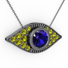 Palmira Göz Nazar Kolye - Lab safir ve peridot 925 ayar siyah rodyum kaplama gümüş kolye (40 cm gümüş rolo zincir) #pmj7vg