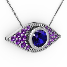 Palmira Göz Nazar Kolye - Lab safir ve ametist 18 ayar beyaz altın kolye (40 cm gümüş rolo zincir) #rrko7g