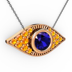 Palmira Göz Nazar Kolye - Lab safir ve sitrin 14 ayar rose altın kolye (40 cm gümüş rolo zincir) #sxceci