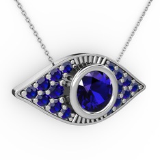 Lab safir 18 ayar beyaz altın kolye (40 cm beyaz altın rolo zincir)
