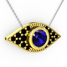 Lab safir ve siyah zirkon 18 ayar altın kolye (40 cm gümüş rolo zincir)