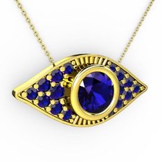Lab safir 14 ayar altın kolye (40 cm altın rolo zincir)