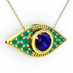 Palmira Göz Nazar Kolye - Lab safir ve kök zümrüt 925 ayar altın kaplama gümüş kolye (40 cm gümüş rolo zincir) #vay3f0