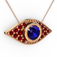 Palmira Göz Nazar Kolye - Lab safir ve garnet 925 ayar rose altın kaplama gümüş kolye (40 cm gümüş rolo zincir) #vv3q0c
