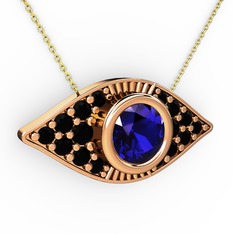 Palmira Göz Nazar Kolye - Lab safir ve siyah zirkon 14 ayar rose altın kolye (40 cm altın rolo zincir) #w9gbfe
