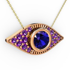 Lab safir ve ametist 14 ayar rose altın kolye (40 cm altın rolo zincir)