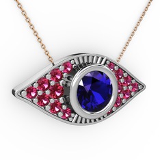 Lab safir ve rodolit garnet 14 ayar beyaz altın kolye (40 cm rose altın rolo zincir)