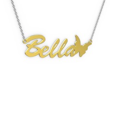 Kelebek İsim Kolye - 18 ayar altın kolye (5 karakterli el yazısı, 40 cm beyaz altın rolo zincir) #13r8ie9