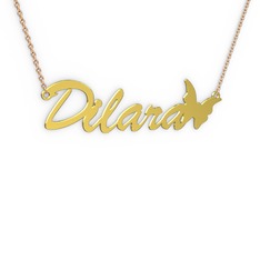 Kelebek İsim Kolye - 18 ayar altın kolye (6 karakterli el yazısı, 40 cm rose altın rolo zincir) #143qzuf