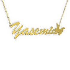 Kelebek İsim Kolye - 18 ayar altın kolye (7 karakterli el yazısı, 40 cm altın rolo zincir) #155zxaf