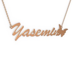 Kelebek İsim Kolye - 18 ayar rose altın kolye (7 karakterli el yazısı, 40 cm rose altın rolo zincir) #15xkd9a