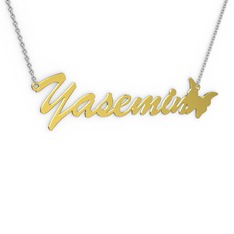 Kelebek İsim Kolye - 8 ayar altın kolye (7 karakterli el yazısı, 40 cm beyaz altın rolo zincir) #173mesm