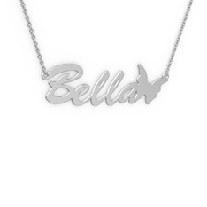 Kelebek İsim Kolye - 18 ayar beyaz altın kolye (5 karakterli el yazısı, 40 cm beyaz altın rolo zincir) #175yzdi