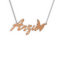 8 ayar rose altın kolye (4 karakterli el yazısı, 40 cm gümüş rolo zincir)