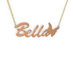 Kelebek İsim Kolye - 14 ayar rose altın kolye (5 karakterli el yazısı, 40 cm altın rolo zincir) #1bqa1ct