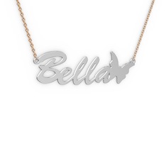 Kelebek İsim Kolye - 8 ayar beyaz altın kolye (5 karakterli el yazısı, 40 cm rose altın rolo zincir) #1cy1z3m