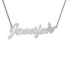 8 ayar beyaz altın kolye (8 karakterli el yazısı, 40 cm gümüş rolo zincir)