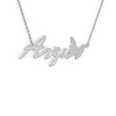 18 ayar beyaz altın kolye (4 karakterli el yazısı, 40 cm beyaz altın rolo zincir)