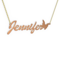 Kelebek İsim Kolye - 14 ayar rose altın kolye (8 karakterli el yazısı, 40 cm altın rolo zincir) #1h45kgf
