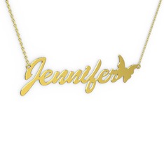 Kelebek İsim Kolye - 18 ayar altın kolye (8 karakterli el yazısı, 40 cm altın rolo zincir) #1ksz7n2