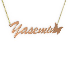 Kelebek İsim Kolye - 14 ayar rose altın kolye (7 karakterli el yazısı, 40 cm altın rolo zincir) #1vv9w2q