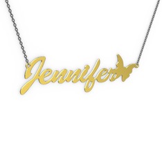 Kelebek İsim Kolye - 14 ayar altın kolye (8 karakterli el yazısı, 40 cm gümüş rolo zincir) #1y98bid