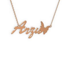 Kelebek İsim Kolye - 8 ayar rose altın kolye (4 karakterli el yazısı, 40 cm rose altın rolo zincir) #4eoodj