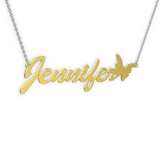 18 ayar altın kolye (8 karakterli el yazısı, 40 cm beyaz altın rolo zincir)