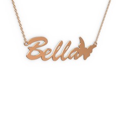 Kelebek İsim Kolye - 8 ayar rose altın kolye (5 karakterli el yazısı, 40 cm rose altın rolo zincir) #6ncdg5