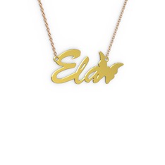 Kelebek İsim Kolye - 925 ayar altın kaplama gümüş kolye (3 karakterli el yazısı, 40 cm gümüş rolo zincir) #cgts44