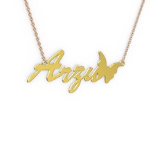 Kelebek İsim Kolye - 925 ayar altın kaplama gümüş kolye (4 karakterli el yazısı, 40 cm rose altın rolo zincir) #g890cs