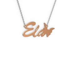 8 ayar rose altın kolye (3 karakterli el yazısı, 40 cm gümüş rolo zincir)