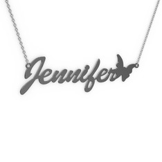 925 ayar siyah rodyum kaplama gümüş kolye (8 karakterli el yazısı, 40 cm beyaz altın rolo zincir)