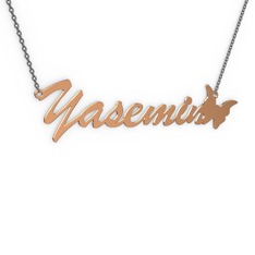 18 ayar rose altın kolye (7 karakterli el yazısı, 40 cm gümüş rolo zincir)