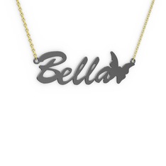 925 ayar siyah rodyum kaplama gümüş kolye (5 karakterli el yazısı, 40 cm altın rolo zincir)