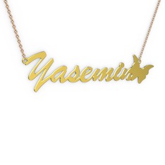 18 ayar altın kolye (7 karakterli el yazısı, 40 cm rose altın rolo zincir)