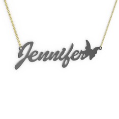 Kelebek İsim Kolye - 925 ayar siyah rodyum kaplama gümüş kolye (8 karakterli el yazısı, 40 cm altın rolo zincir) #yr0tpu
