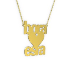 İsim Kalp Kolye - 8 ayar altın kolye (8 karakterli arial, 40 cm altın rolo zincir) #14eqpla