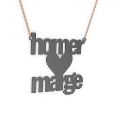 925 ayar siyah rodyum kaplama gümüş kolye (10 karakterli arial, 40 cm rose altın rolo zincir)