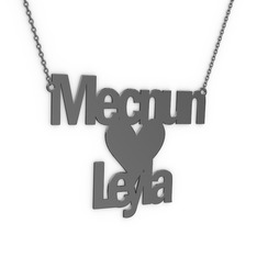 İsim Kalp Kolye - 925 ayar siyah rodyum kaplama gümüş kolye (11 karakterli arial, 40 cm gümüş rolo zincir) #1le42ke