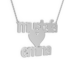 İsim Kalp Kolye - 8 ayar beyaz altın kolye (12 karakterli arial, 40 cm beyaz altın rolo zincir) #1ozd71n