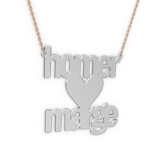 İsim Kalp Kolye - 14 ayar beyaz altın kolye (10 karakterli arial, 40 cm rose altın rolo zincir) #1ret3ms