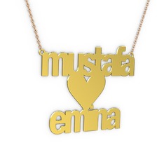 İsim Kalp Kolye - 18 ayar altın kolye (12 karakterli arial, 40 cm rose altın rolo zincir) #1rm0x9j