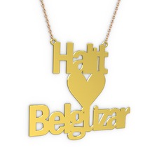 İsim Kalp Kolye - 18 ayar altın kolye (13 karakterli arial, 40 cm rose altın rolo zincir) #1t8f9f0