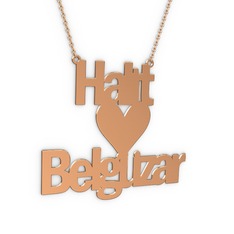 İsim Kalp Kolye - 8 ayar rose altın kolye (13 karakterli arial, 40 cm rose altın rolo zincir) #1tlycmt