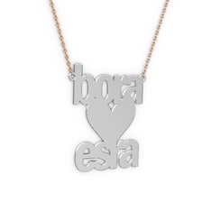 18 ayar beyaz altın kolye (8 karakterli arial, 40 cm rose altın rolo zincir)