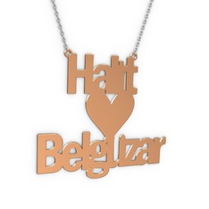 İsim Kalp Kolye - 8 ayar rose altın kolye (13 karakterli arial, 40 cm beyaz altın rolo zincir) #3xp41z