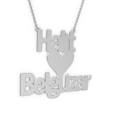 İsim Kalp Kolye - 14 ayar beyaz altın kolye (13 karakterli arial, 40 cm gümüş rolo zincir) #4vf2ev