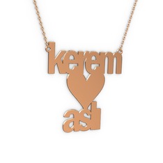 İsim Kalp Kolye - 14 ayar rose altın kolye (9 karakterli arial, 40 cm rose altın rolo zincir) #91n585
